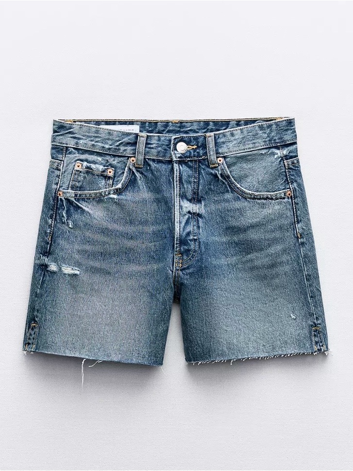 Zara Mid Waist Trf Denim Boyfriend Shorts